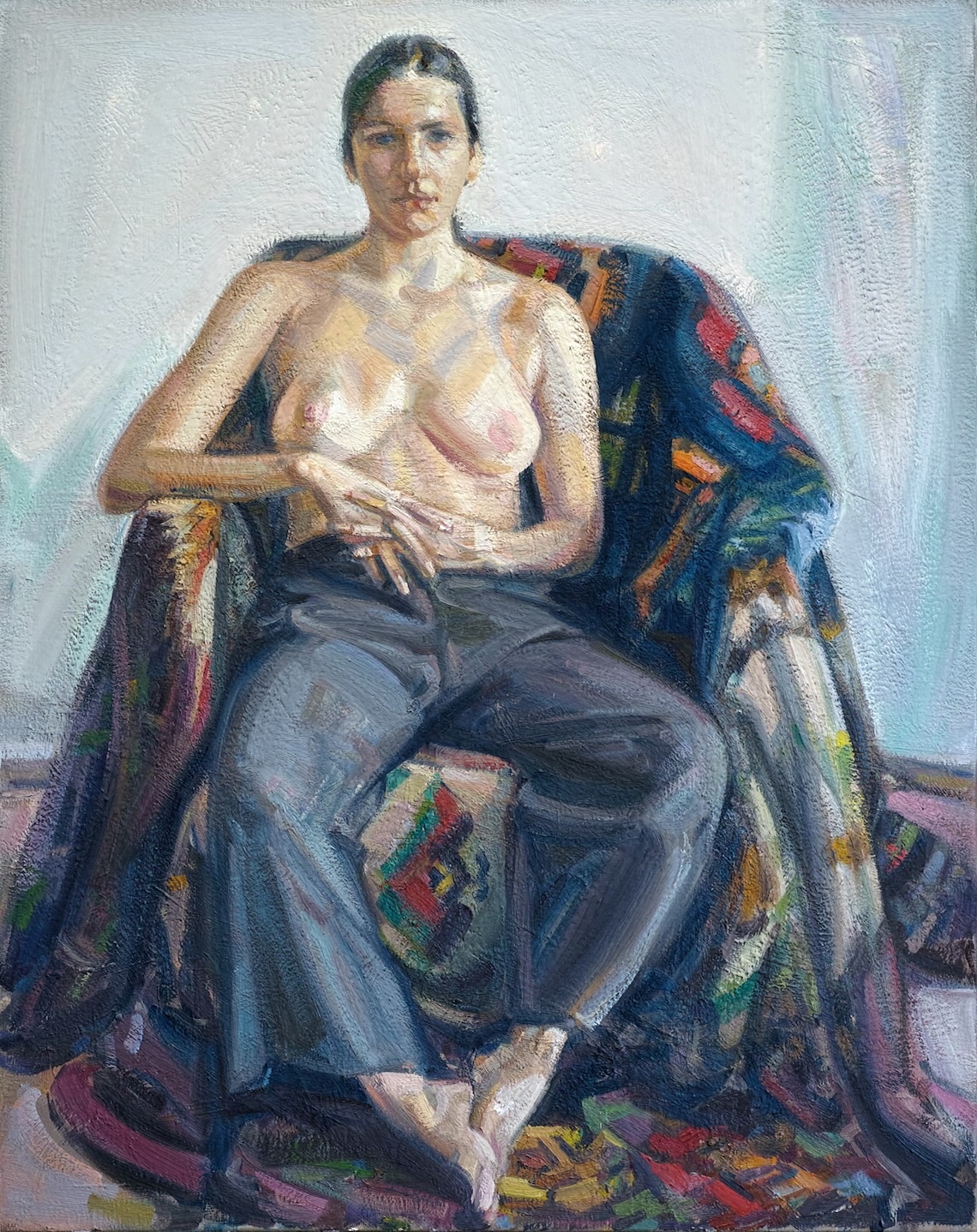 Figure féminine semi-nue, peinture huile sur toile de Tritan, 2025